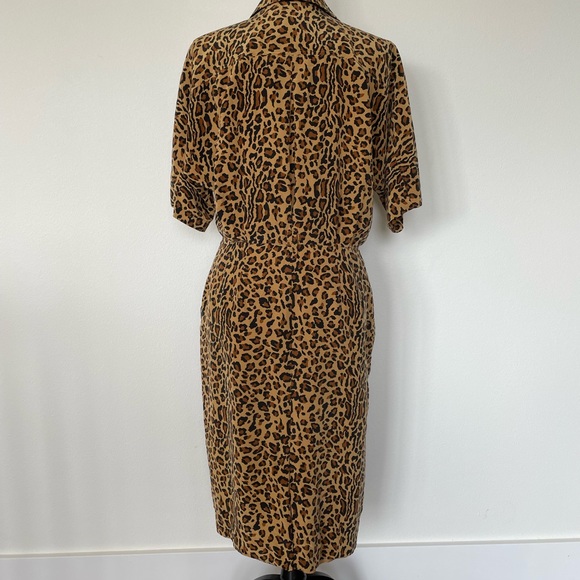 Vintage 80s Silk Animal Leopard Print Button Front Size Medium Shirt Dress - Picture 6 of 12